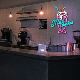 Milk Shakes Neon Signs Ice Cream Neon Light Milk Tea LED Neon Light Milk USB Powered Dimmable(12.6x14.8 Inch)