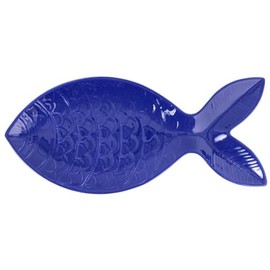 Vietri Santorini Large Cobalt Figural Fish Platter - 19"x8.5" Ceramic Food Tray Serving Dish, Cobalt