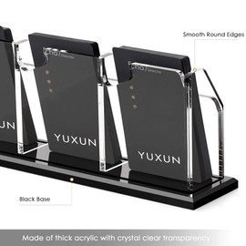 YUXUN Vertical Business Card Holder for Desk, 3 Slots Acrylic Business Card Display Stand with Weighted 8mm Black Base, Space-Saving Desktop Name Card Organizer for Reception, Office & Exhibition
