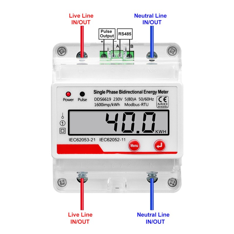 Electricity Meter 4P LCD Display Multifunctional RS485 Single Phase Bidirectional