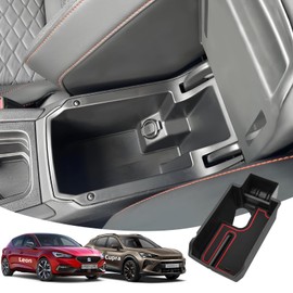 LANGBEAN Armrest Storage Box for Seat Leon 2024 2023 2022 2021 2020, Centre Console Organiser with Non-Slip Mats for Cupra Formentor, Armrest Organiser Accessories, Red