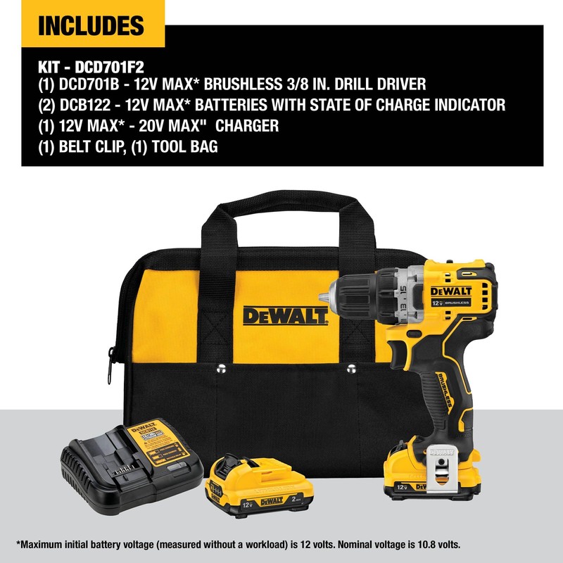 DEWALT xtreme 12V MAX* Cordless Drill/Driver Kit, 3/8-Inch (DCD701F2), Special