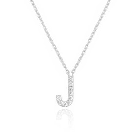 Paris Jewelry 14k White Gold Created Diamond Initial J Letter Pendant Necklace Plated