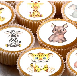 Jungle Baby Animals 24 edible PRE CUT wafer paper cupcake toppers