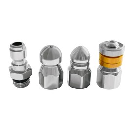 ANPTGHT Pressure Washer Sewer Jetter Nozzles Kits 5000PSI Stainless Steel 3pcs Drain Cleaning Nozzle Tips Pointed Button Nose Rotating Jetting Sewer Nozzle with 1/4” NPT Male Quick Connector