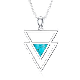 BETHZA Genuine Turquoise Triangle Necklaces for Women 925 Sterling Silver Triangle Pendant Long Boho Triangle Necklaces Western Jewelry Gifts for Women
