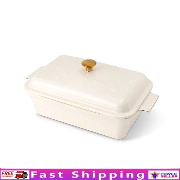 Unbranded Stoneware Baking Dish Covered Embossed Non-Stick Oven Safe Casserole