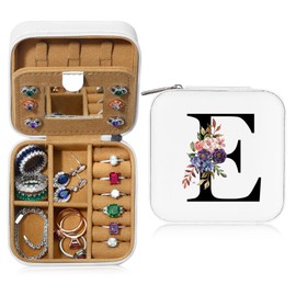 Parima Small Jewelry Box for Girls, Travel Initial Jewelry Box for Girls | Small Jewelry Organizer Box | Travel Jewelry Case Jewelry Box Jewelry Organizer | Mini Travel Jewelry Box-Initial E