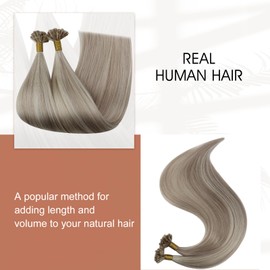 Full Shine Blonde Hair Extensions Highlighted Hair Ktip Hair Extensions Human Hair Color 18 Ash Blonde and 613 Bleach Blonde Hair Extensions Ktip 16 Inch Hair Extensions Real Human Hair for Women