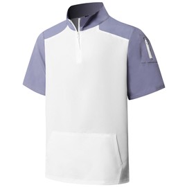 KGGEOO Wind and Water Resistant Cage Jacket Short Sleeve Golf Jacket Quarter Zip Pullover with Sleeve Pocket for Workout White