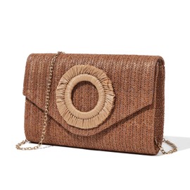 Kseymeir Straws Clutch Purses Raffia Beach Bag Woven Handbag Summer Purses Straw Crossbody Shoulder Bag for Women Travel, Brown