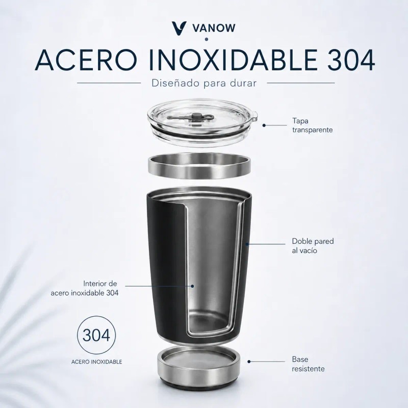 Vaso Térmico De 20oz Acero Inoxidable Con Popote Y Cepillo