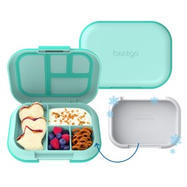 Bentgo Chill Kids Leak-Proof Lunch Box - 4-Compartment Bento Box with Built-In Ice Pack, 3.3 Cup Capacity, PFAS & BPA-Free, Microwave & Dishwasher Safe, Ideal Size for Ages 3 to 7 (Aqua)