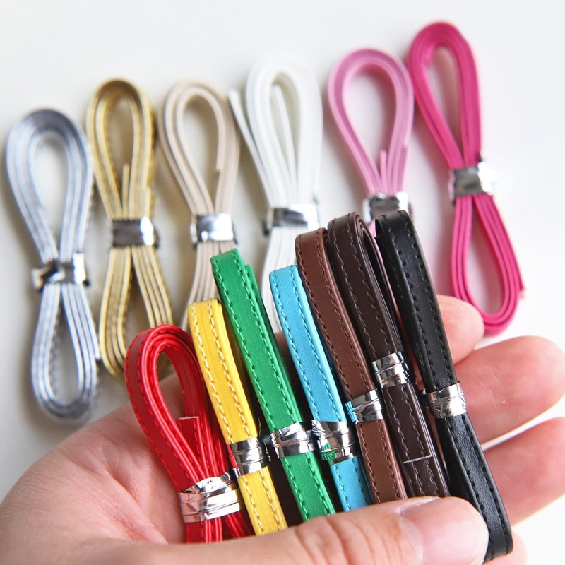 5mm/0.2" Leather Straps with Sewing Thread, Mini Doll Belt Straps,