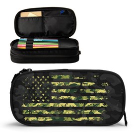 OWCRNEF Camo Pencil Case Box, Large Capacity Black Pencil Bag Pouch Marker Organizer with 2 Compartments & Durable Zipper
