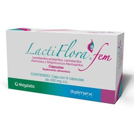 Lactiflora FEM  Suplemento Alimenticio Simbitico con Lactobacillus rhamnosus e Inulina  Caja con 6 Cpsulas de 430 mg                                  