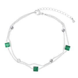 Akzent Fußkette Damen Edelstahl 2-reihig 21,5+5 cm verstellbar – Fußkettchen „Allara“ mit grünen & weißen Similisteinen, allergikerfreundlich