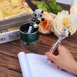 WEWAYSMILE 18 Set Bead Pen Bulk DIY Beaded Pens,54 Wooden Beads,36 Crystal Spacer Beads And 30 Glass Beads, 18pcs Lobster Clasp And Dog Paw Pendant For Diy Gifts Crafts School Office Supplies