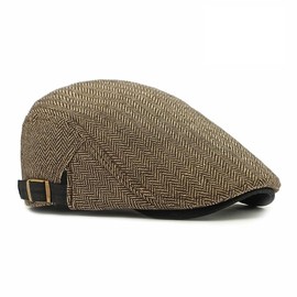 Dalababa Mens Tweed Flat Cap, Classic Herringbone Driving Cap, Adjustable Duckbill Beret Irish Gatsby Ivy Grandad Golf Hat - Coffee