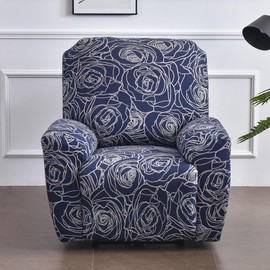 PENDEJATO Stretch Recliner Chair Covers, 4-Piece Recliner Slipcovers Print Lazyboy Recliner Cover Soft Spandex Reclining Chair Couch Cover Furniture Protector with Pocket (Navy)