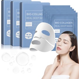 15 Piezas Mascarilla Bio Colgeno, Mascarillas de Colageno,Collagen Real Deep Mask, Mejora la Opacidad Reduce los Poros, Las Arrugas y Hidratacin...   