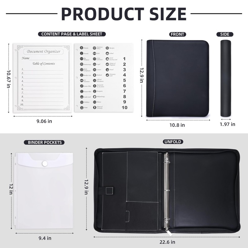 Antner Important Document Organizer Zipper Binder Family Life Emergency Portfolio