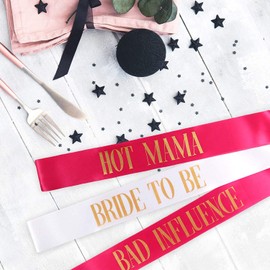 STAY GENT Bride Tribe Sashes Set 11 Pink with 1 White Bride Sash Hen Party Team Bride and Girls Night Out Favor Pack of 12