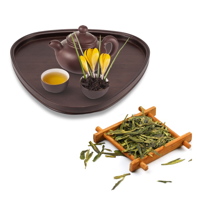 Wood Serving Tray Sturdy Bamboo Simple Elegant Triangular Multifunction Wooden