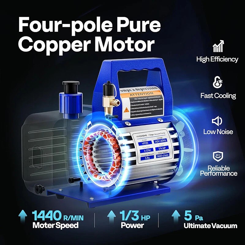 Upgraded 4CFM Vacuum Pump HVAC Refrigeration AC Manifold Gauge Set
