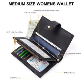 YJ-NEFELI Wallet Women RFID Card Holder Wallet Leather Trifold Credit Card Holder for Women Ladies Travel Wallet Medium Size with Zipper Pocket