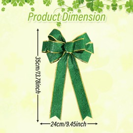 WRBAJIS St Patricks Day Bow for Wreath Decorations Green St Patricks Day Tree Topper Bows 13’’x9’’ Large Bowknot Glitter Ribbon Bow for Irish Parade Party Front Door Outdoor Decoration Supplies