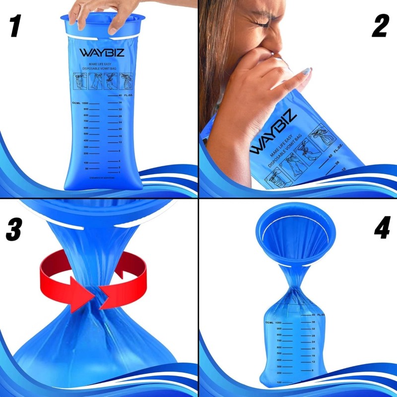 WAYBIZ Vomit Bags 16 Pack 1000 ml, Non-Transparen