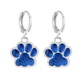 Dreuyet Paw Print Dangle Drop Hoop Earrings for Women Glitter Cute Puppy Dog Paw Hoop Earrings Huggie Charm Cat Paw Earrings Dainty Small Footprint Animal Earrings for Dog Cat Pet Lovers (Silver Blue)