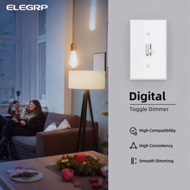 ELEGRP Digital Toggle Dimmer Switch for Dimmable LED, CFL and Incandescent Light Bulbs, Single Pole or 3-Way Toggle LED Dimmer Light Switch, Wall Plate Included, UL Listed, 1 Pack, Matte White