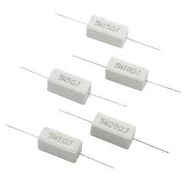 BGTXINGI 25pcs 5W 1ohm 5ohm 10ohm 15ohm 20ohm cement resistors 5% axial line power resistor ceramic cement resistor wire wound solid metal full range resistors kit white