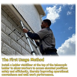 YVZNC Extension Ladder Stabilizer, Adjustable Ladder Standoff with Rotatable Rubber Feet, Constructed from Stainless Steel, Easy to Install and Suitable for Both Homeowners and Outdoor Professionals