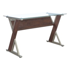 OSP Home Furnishings Zenos 48 Inch Desk with Floating Glass Top, Traditional Cherry