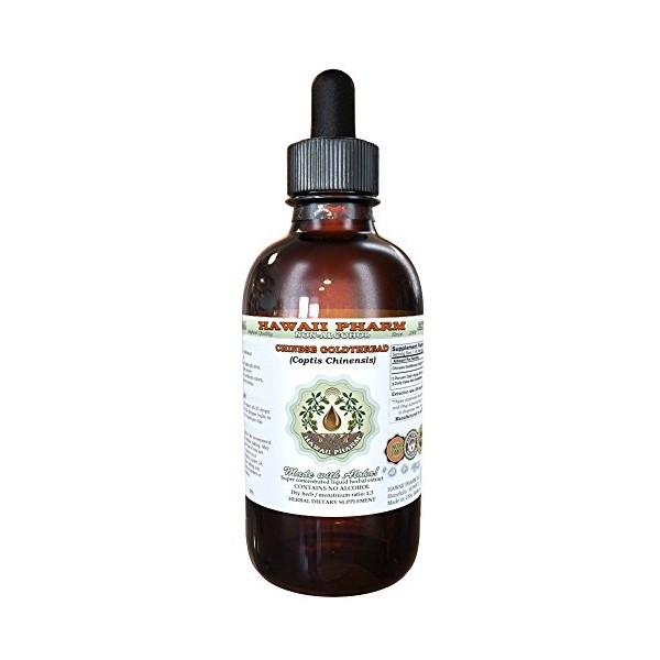 Chinese Goldthread Alcohol-Free Liquid Extract, Chinese Goldthread (Coptis Chinensis) Dried Root Glycerite Hawaii Pharm Natural Herbal Supplement 2oz