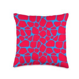 Safari Animal Print Co Colorful Bold Bright Red and Blue Giraffe Pattern Animal Throw Pillow, 16x16, Multicolor