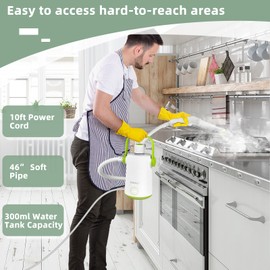 COSTWAY Handheld Multipurpose Steam Cleaner, with 300ml (10.2oz) Water Tank, Extended Hose & Extra-long Cord, Portable Heavy Duty Steamer for Garment, Windows, Tires, 10 Piece Accessory Set (Green)