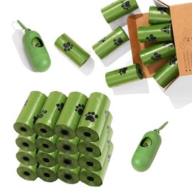 255 Bolsas para Perro Biodegradables,Prueba de Fugas y Fragante Bolsitas para Perro,17 Rollos + 1 Dispensador+1 Clip (Verde, 255 Bolsas)