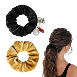 Women's Hair Bobbles, Money Hide for Hiding, with Zip Pocket, Travel Gadgets for Women, Can Store Valuables, Safe Holiday (Black, Yellow)