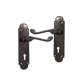 Infinity Decor Victorian Scroll Curved Lever Lock Door Handle on Half Round Backplate Keyhole Pair in Black Nickel Finish – Suitable for Internal & External Doors