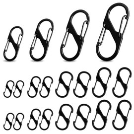 16pcs Carabiner Clip, 4 Size S Shaped Double Snap Hooks Carabiner 30/40/50/60mm Anti Theft S Clips, Small Carabiner Clip for Camping, Traveling, Fishing, Outdoor Sports (Black 30/40/50/60mm)