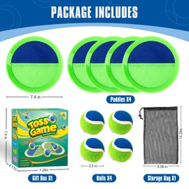 Letapapa Toss and Catch Ball Set, Pool Beach Outdoor Toys Games for Kids Ages 4-8-12, Velcro Ball and Catch Set with 4 Paddles 4 Balls, Summer Yard Outdoor Game for Adult Family, Birthday Easter Gift for Kids
