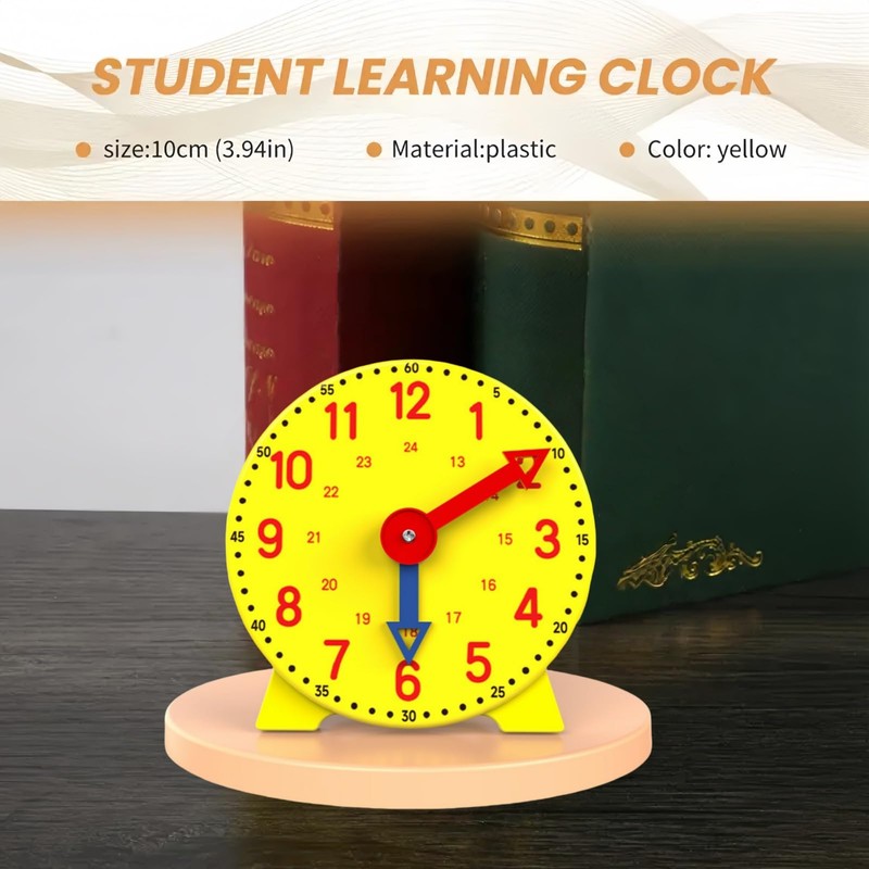 Mubuni 24-Hour Teaching Clock,Yellow Teaching Clock learn to time clock,Te/aching