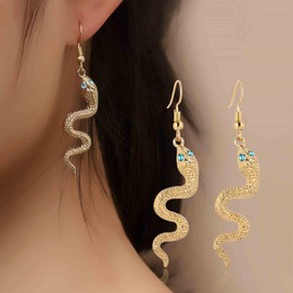 Cimenexe Punk Crystal Snake Dangle Earrings Textured Metal Snake Drop Earrings Gold CZ Snake Earrings Statement Viper Snake Earrings Jewellery for Women and Girls, Zinc, No Gemstone