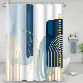 Umpoo Boho Style Shower Curtain Watercolor Darkblue and Yellow Geometric Pattern Shower Curtains for Modern Abstract Bathroom Waterproof Fabric Decor Set with Hooks, 72W x 72H Inch