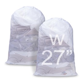 Meowoo Large Mesh Laundry Bag, 27×36inch Heavy Duty Mesh Laundry Bags Drawstring Lockable, Laundry Hamper Liner, Machine Washable, for Travel,Storage, Sports Factories, Dorms, White 2pcs