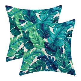 AEIOAE Summer Tropical Leaves Pillow Covers 20 X 20 Inch Set of 2, Green Palm Leaf Decorative Throw Pillow Covers Square Linen Botanical Plant Outdoor Cushion Covers for Couch Home Sofa Decor